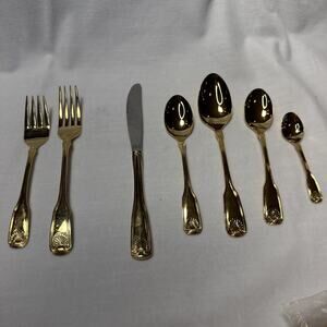 56 pc Flatware Golden Barclay Geneve Shell -Japan -Set For 8 Never Used NOS
